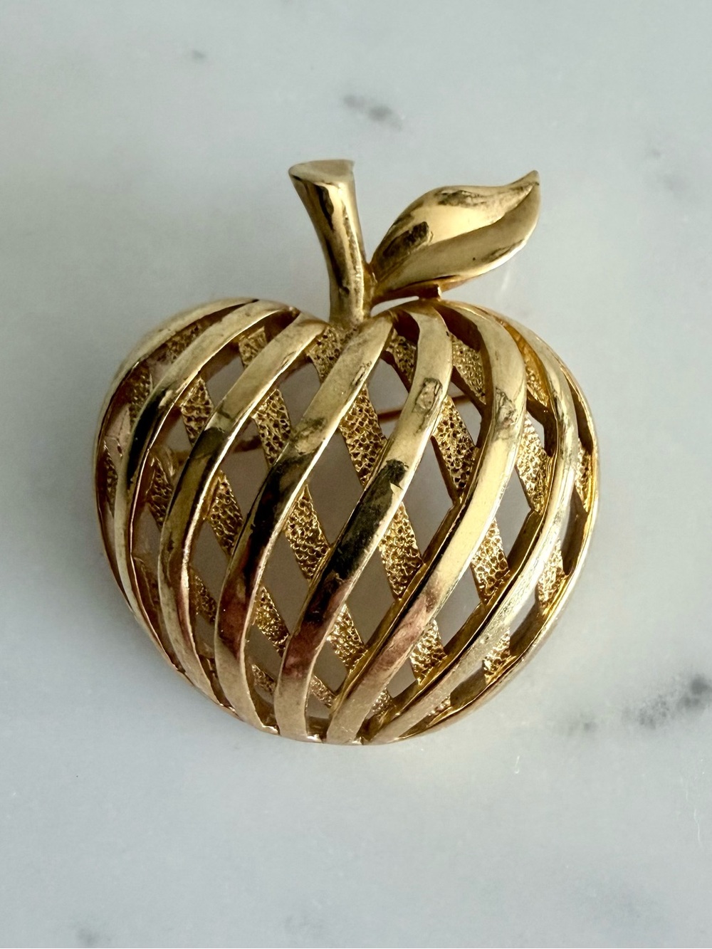 Trifari Gold-Tone Open Lattice Apple Brooch